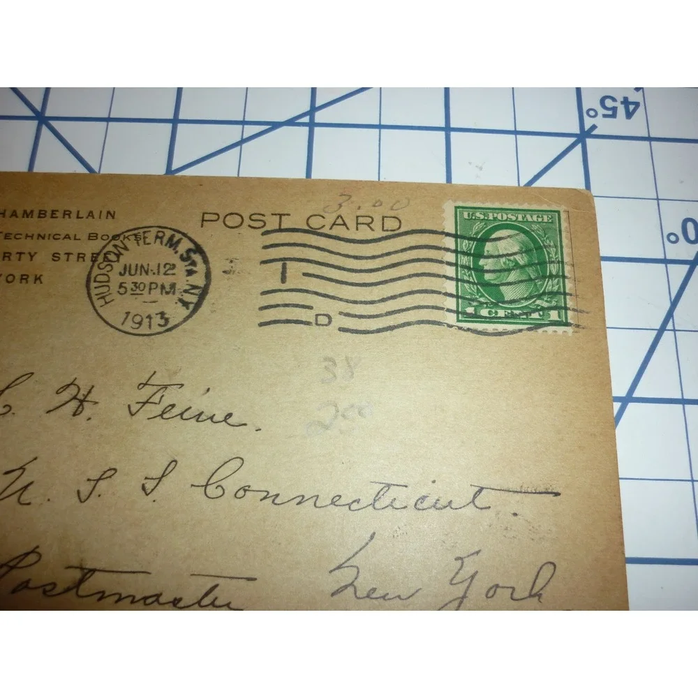1913 USS Connecticut BB-18 Naval Mail Postcard Spon & Chamberlain Technical Book